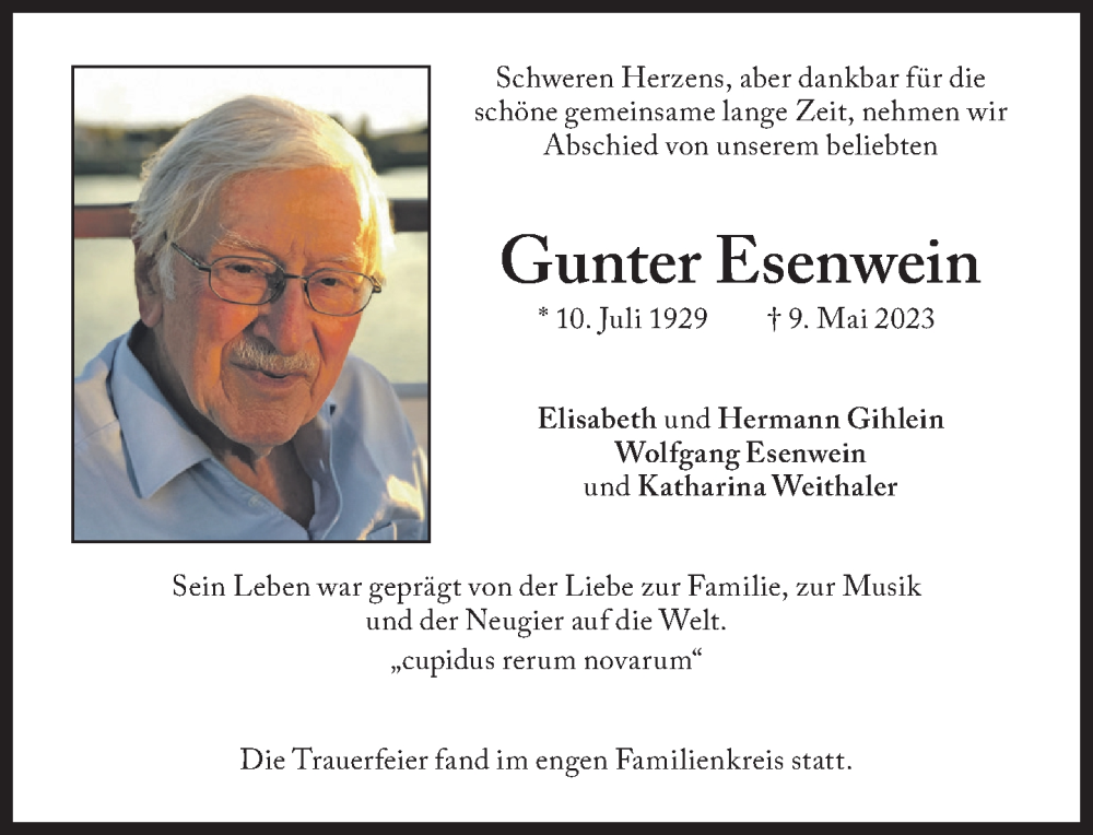  Traueranzeige für Gunter Esenwein vom 02.06.2023 aus Süddeutsche Zeitung