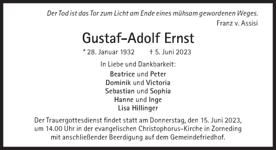 Traueranzeige von Gustaf-Adolf Ernst von Süddeutsche Zeitung