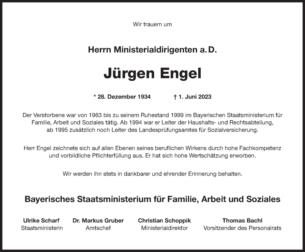  Traueranzeige für Jürgen Engel vom 10.06.2023 aus Süddeutsche Zeitung
