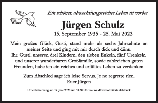 Traueranzeige von Jürgen Schulz von Süddeutsche Zeitung