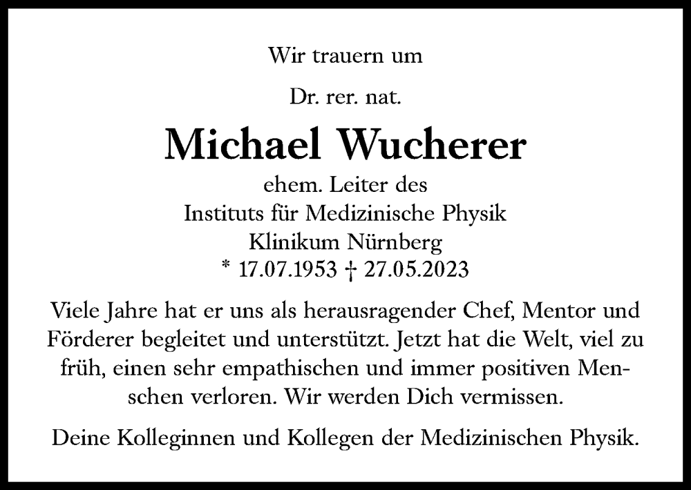  Traueranzeige für Michael Wucherer vom 03.06.2023 aus Süddeutsche Zeitung