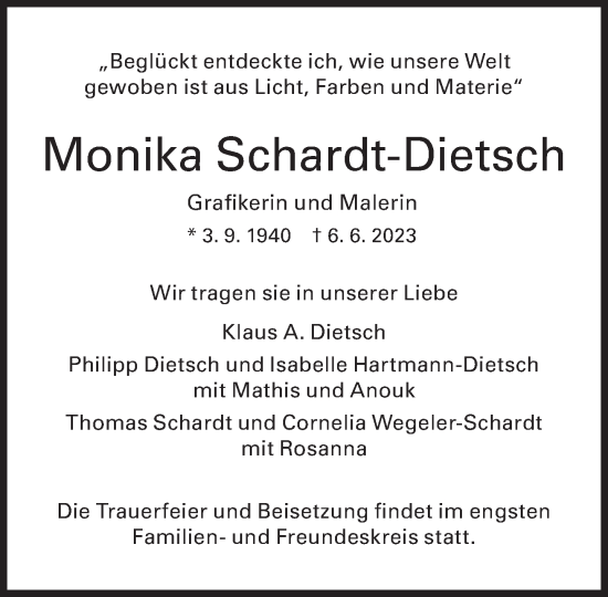 Traueranzeige von Monika Schardt-Dietsch von Süddeutsche Zeitung