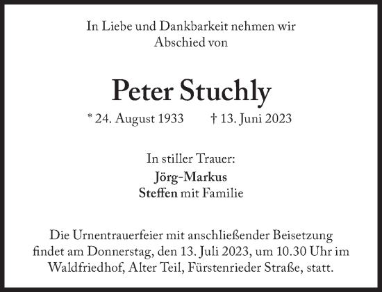 Traueranzeige von Peter Stuchly von Süddeutsche Zeitung
