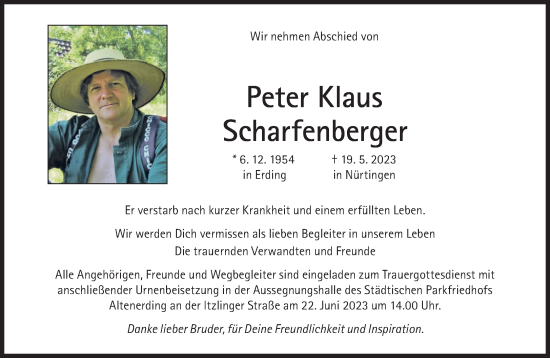 Traueranzeige von Peter Klaus Scharfenberger von Süddeutsche Zeitung