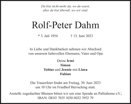 Traueranzeige von Rolf-Peter Dahm von Süddeutsche Zeitung