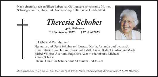 Traueranzeige von Schober Theresia von Süddeutsche Zeitung