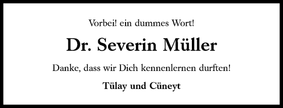 Traueranzeige von Severin Müller von Süddeutsche Zeitung
