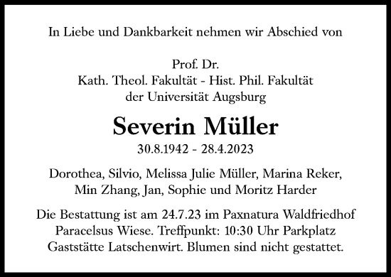 Traueranzeige von Severin Müller von Süddeutsche Zeitung