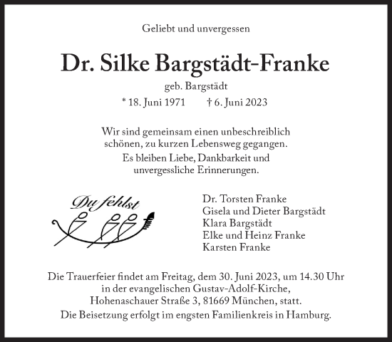 Traueranzeige von Silke Bargstädt-Franke von Süddeutsche Zeitung