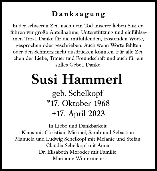 Traueranzeige von Susi Hammerl von Süddeutsche Zeitung