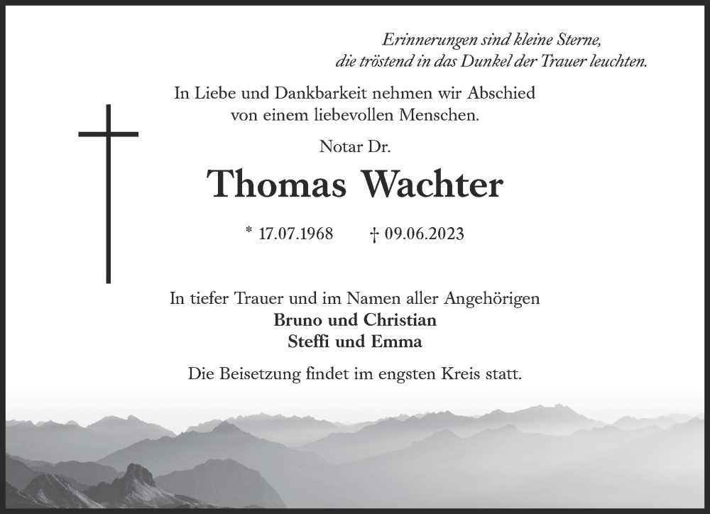  Traueranzeige für Thomas Wachter vom 24.06.2023 aus Süddeutsche Zeitung