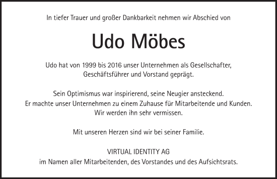 Traueranzeige von Udo Möbes von Süddeutsche Zeitung