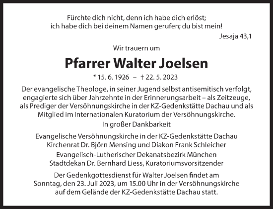 Traueranzeige von Walter Joelsen von Süddeutsche Zeitung