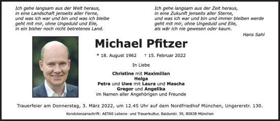 Traueranzeige von Michael Pfitzer von Süddeutsche Zeitung