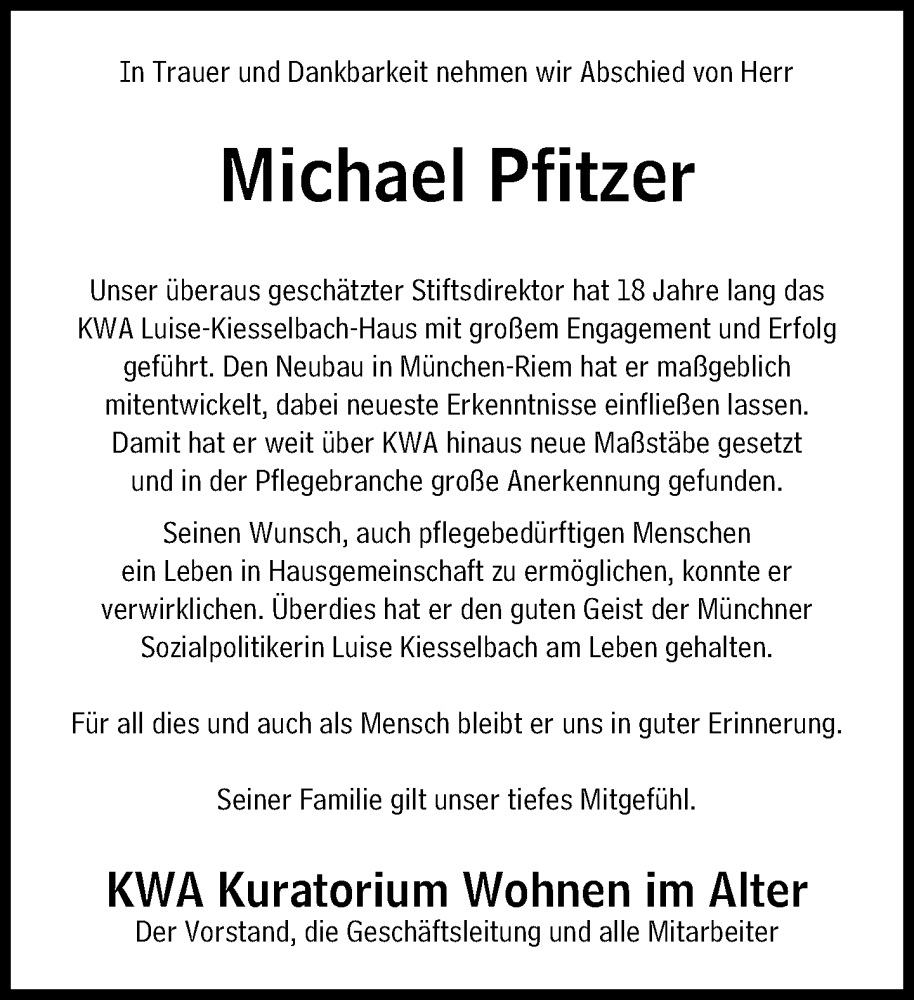  Traueranzeige für Michael Pfitzer vom 26.02.2022 aus Süddeutsche Zeitung