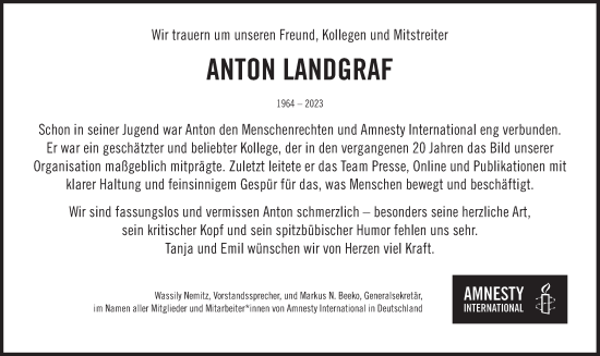 Traueranzeige von Anton Landgraf von Süddeutsche Zeitung