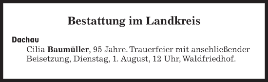 Traueranzeige von Bestattungen vom 01.08.2023 von Süddeutsche Zeitung