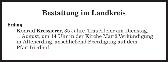 Traueranzeige von Bestattungen vom 01.08.2023 von Süddeutsche Zeitung