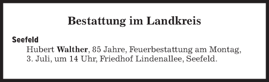 Traueranzeige von Bestattungen vom 03.07.2023 von Süddeutsche Zeitung