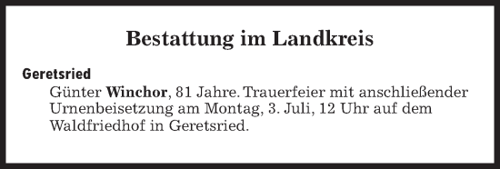 Traueranzeige von Bestattungen vom 03.07.2023 von Süddeutsche Zeitung