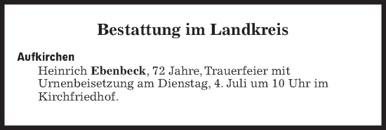 Traueranzeige von Bestattungen vom 04.07.2023 von Süddeutsche Zeitung