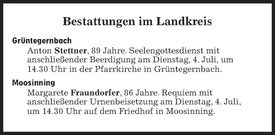 Traueranzeige von Bestattungen vom 04.07.2023 von Süddeutsche Zeitung