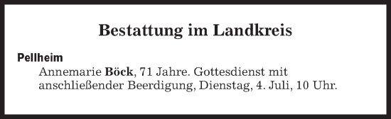 Traueranzeige von Bestattungen vom 04.07.2023 von Süddeutsche Zeitung