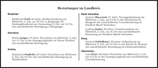 Traueranzeige von Bestattungen vom 05.07.2023 von Süddeutsche Zeitung