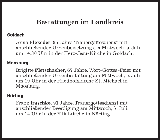 Traueranzeige von Bestattungen vom 05.07.2023 von Süddeutsche Zeitung