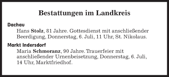 Traueranzeige von Bestattungen vom 06.07.2023 von Süddeutsche Zeitung