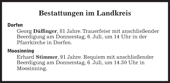 Traueranzeige von Bestattungen vom 06.07.2023 von Süddeutsche Zeitung