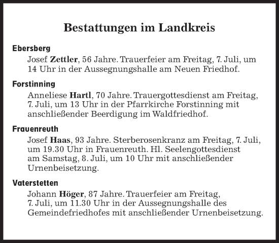 Traueranzeige von Bestattungen vom 07.07.2023 von Süddeutsche Zeitung