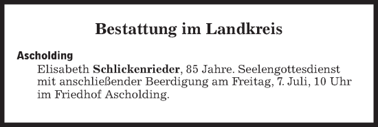 Traueranzeige von Bestattungen vom 07.07.2023 von Süddeutsche Zeitung