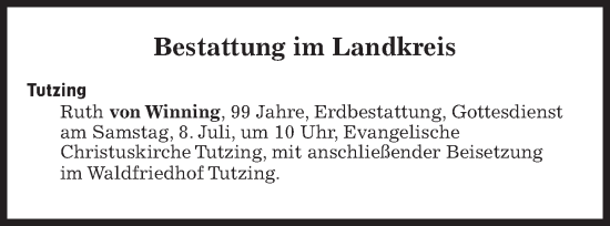 Traueranzeige von Bestattungen vom 08.07.2023 von Süddeutsche Zeitung