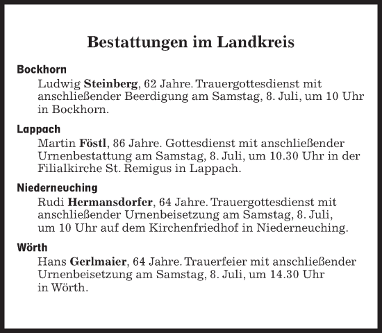 Traueranzeige von Bestattungen vom 08.07.2023 von Süddeutsche Zeitung