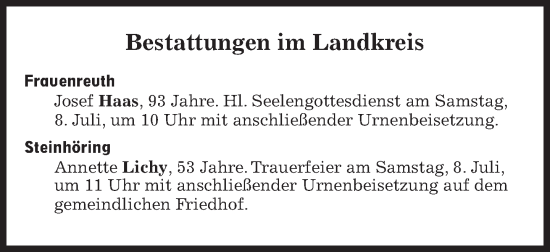 Traueranzeige von Bestattungen vom 08.07.2023 von Süddeutsche Zeitung