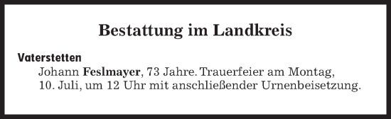 Traueranzeige von Bestattungen vom 10.07.2023 von Süddeutsche Zeitung