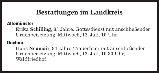 Traueranzeige von Bestattungen vom 12.07.2023 von Süddeutsche Zeitung