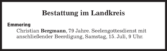 Traueranzeige von Bestattungen vom 15.07.2023 von Süddeutsche Zeitung