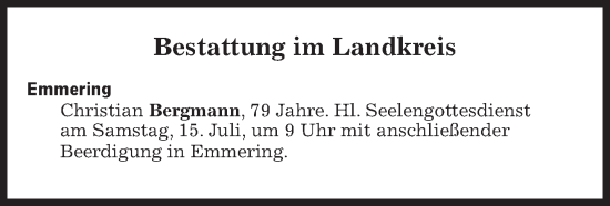 Traueranzeige von Bestattungen vom 15.07.2023 von Süddeutsche Zeitung