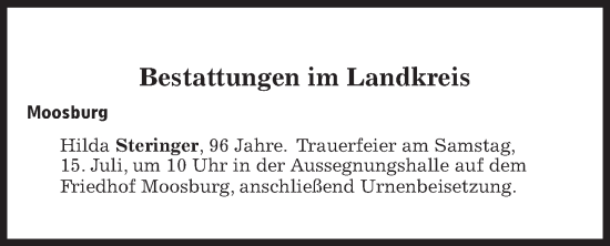 Traueranzeige von Bestattungen vom 15.07.2023 von Süddeutsche Zeitung