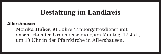 Traueranzeige von Bestattungen vom 17.07.2023 von Süddeutsche Zeitung