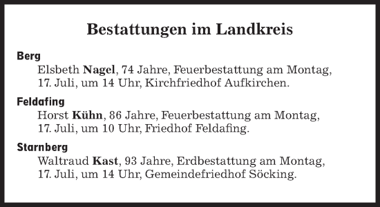 Traueranzeige von Bestattungen vom 17.07.2023 von Süddeutsche Zeitung