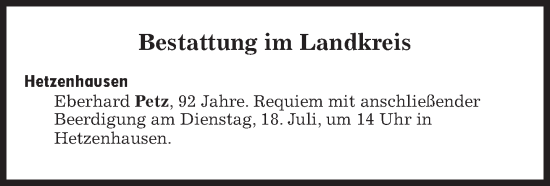 Traueranzeige von Bestattungen vom 18.07.2023 von Süddeutsche Zeitung