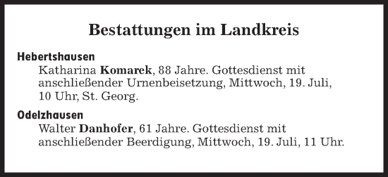 Traueranzeige von Bestattungen vom 19.07.2023 von Süddeutsche Zeitung