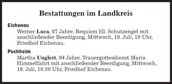 Traueranzeige von Bestattungen vom 19.07.2023 von Süddeutsche Zeitung