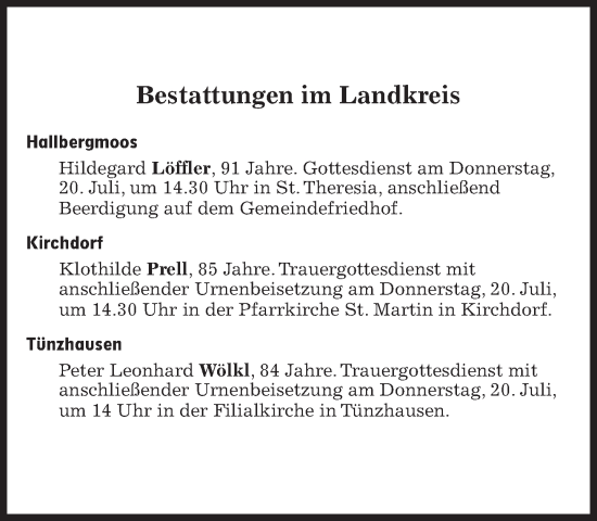 Traueranzeige von Bestattungen vom 20.07.2023 von Süddeutsche Zeitung