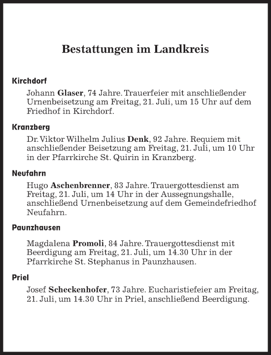 Traueranzeige von Bestattungen vom 21.07.2023 von Süddeutsche Zeitung