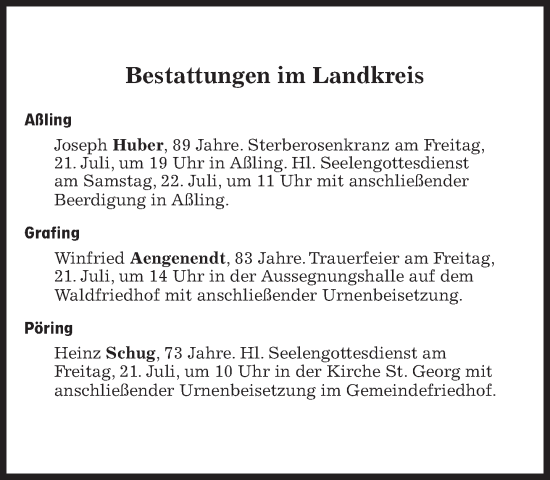 Traueranzeige von Bestattungen vom 21.07.2023 von Süddeutsche Zeitung