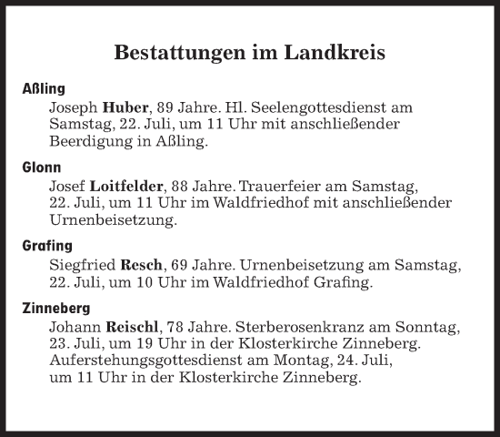 Traueranzeige von Bestattungen vom 22.07.2023 von Süddeutsche Zeitung